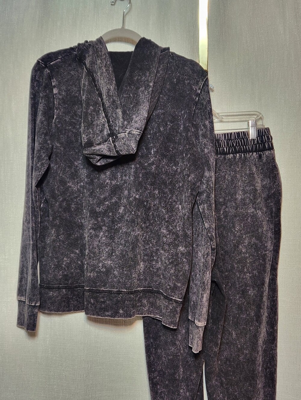 Zenana Outfitters Mineral Wash Black Full Zip Hoodie Pockets Matching Leggings M - Picture 5 of 12